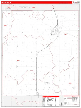 Hale County, TX RedLine style ZIP Code wall map