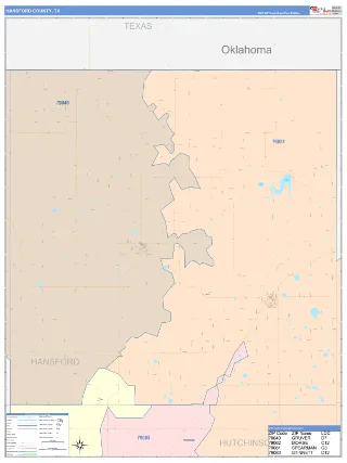 Hansford County, TX ColorCast style ZIP Code wall map