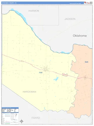 Hardeman County, TX ColorCast style ZIP Code wall map