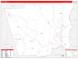 Hardin County, TX RedLine style ZIP Code wall map