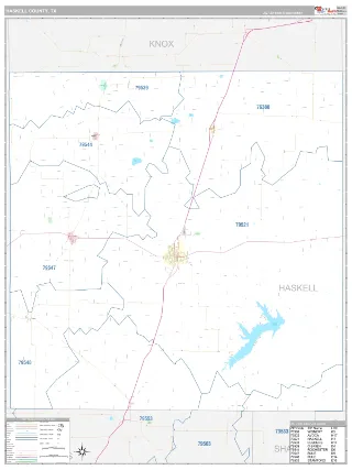Haskell County, TX Classic style ZIP Code wall map