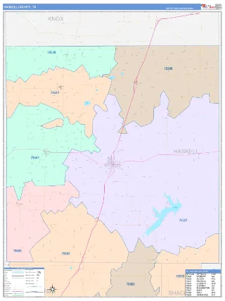 Haskell County, TX ColorCast style ZIP Code wall map
