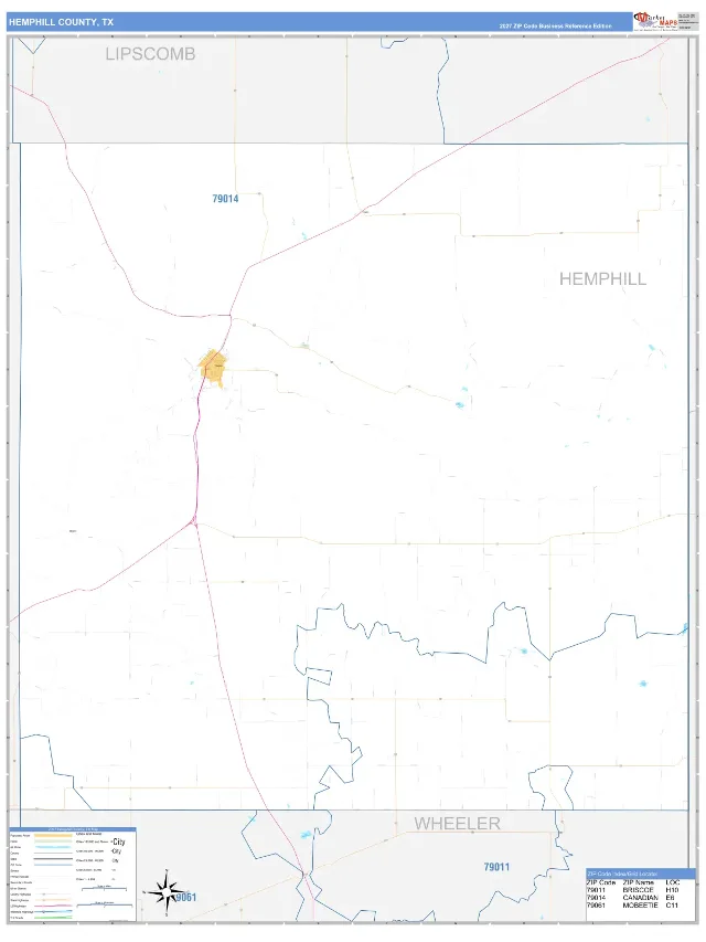 Hemphill County, TX ZIP Code Wall Map, Business Reference style