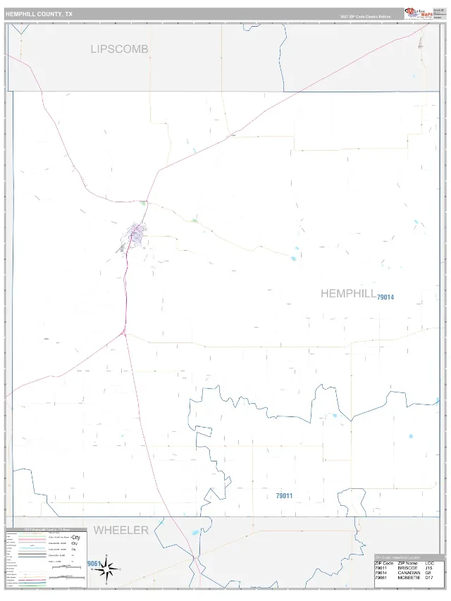 Hemphill County, TX ZIP Code Wall Map, Classic style