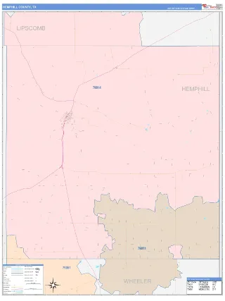 Hemphill County, TX ColorCast style ZIP Code wall map