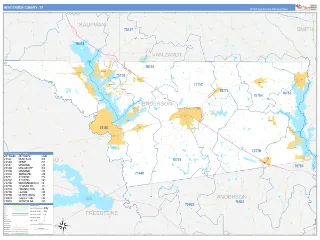 Henderson County, TX Business Reference style ZIP Code wall map