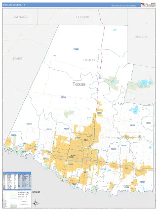 Hidalgo County, TX Business Reference style ZIP Code wall map