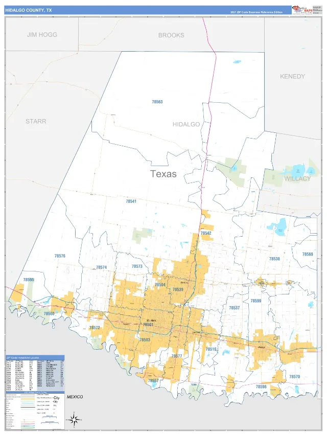 Hidalgo County, TX ZIP Code Wall Map, Business Reference style