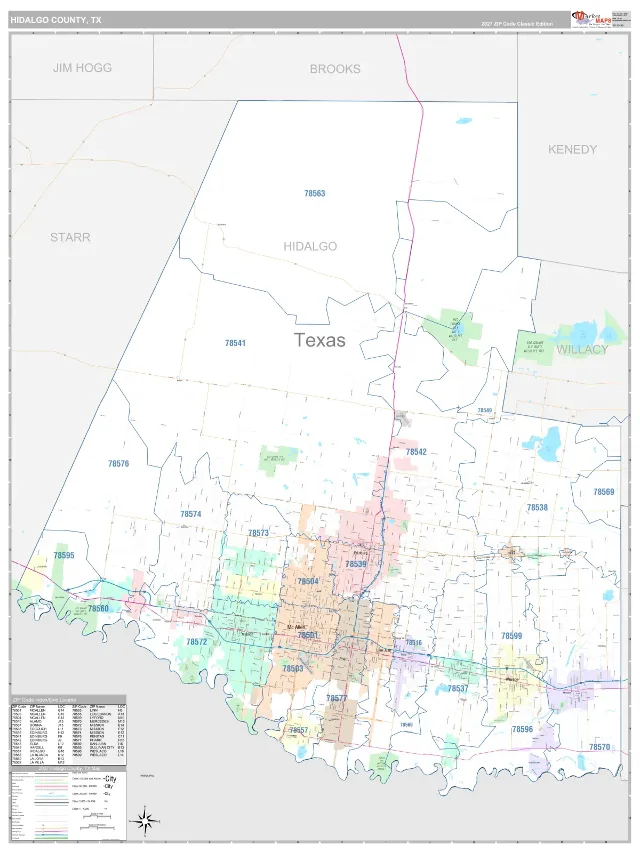 Hidalgo County, TX ZIP Code Wall Map, Classic style