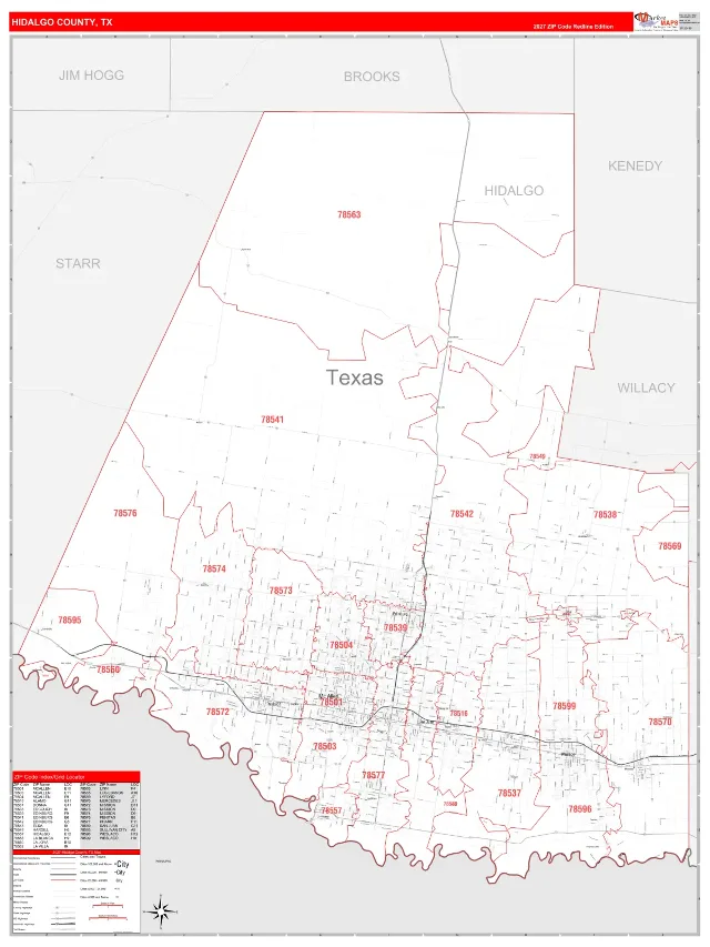 Hidalgo County, TX ZIP Code Wall Map, RedLine style