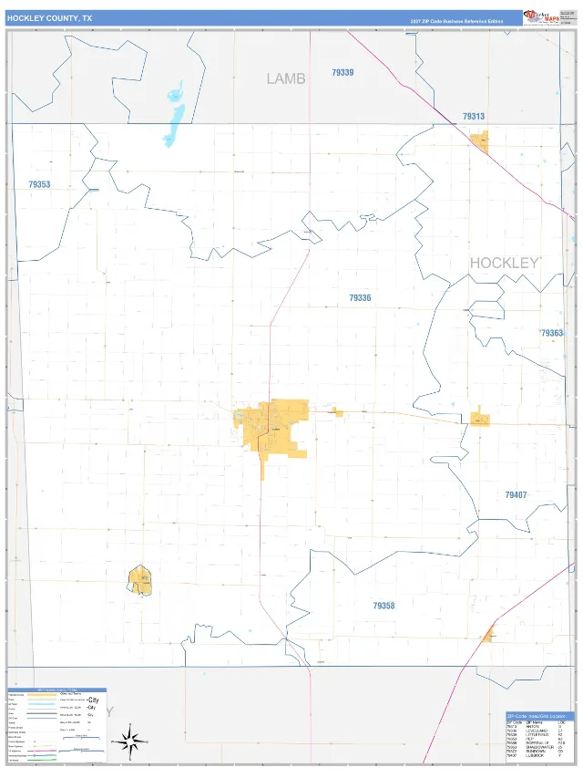 Hockley County, TX ZIP Code Wall Map, Business Reference style
