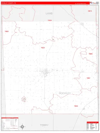 Hockley County, TX RedLine style ZIP Code wall map