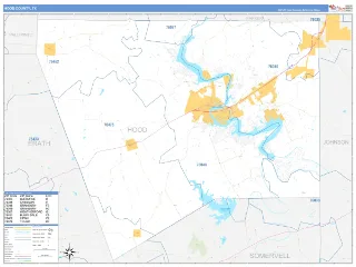 Hood County, TX Business Reference style ZIP Code wall map
