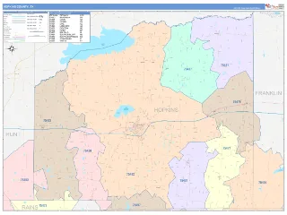 Hopkins County, TX ColorCast style ZIP Code wall map