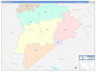 Houston County, TX ColorCast style ZIP Code wall map