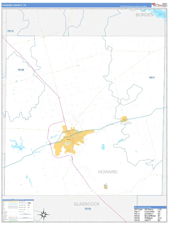 Howard County, TX ZIP Code Wall Map, Business Reference style