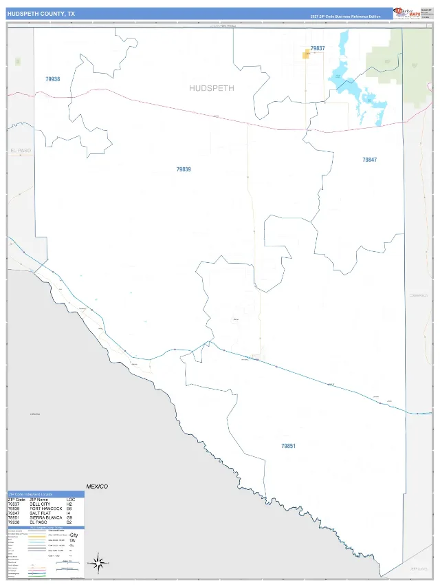 Hudspeth County, TX ZIP Code Wall Map, Business Reference style