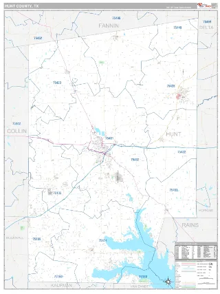 Hunt County, TX Classic style ZIP Code wall map