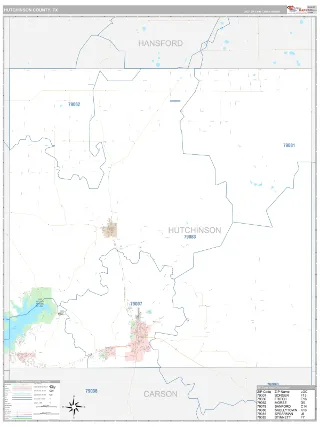 Hutchinson County, TX Classic style ZIP Code wall map