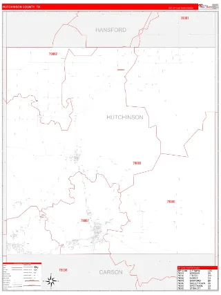 Hutchinson County, TX RedLine style ZIP Code wall map