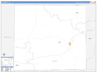 Irion County, TX Business Reference style ZIP Code wall map