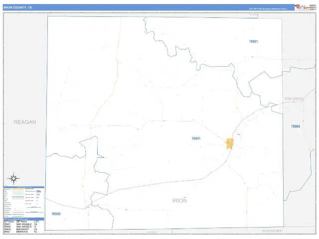 Irion County, TX ZIP Code Wall Map, Business Reference style