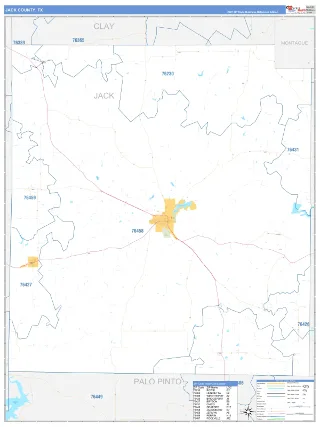 Jack County, TX Business Reference style ZIP Code wall map