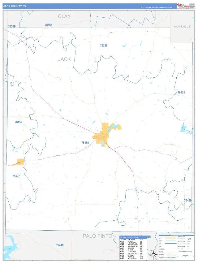 Jack County, TX ZIP Code Wall Map, Business Reference style