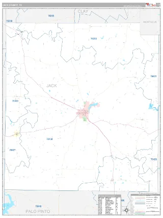 Jack County, TX Classic style ZIP Code wall map