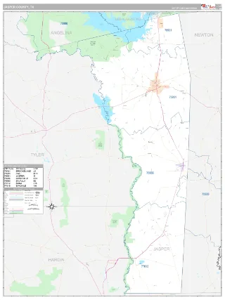 Jasper County, TX Classic style ZIP Code wall map