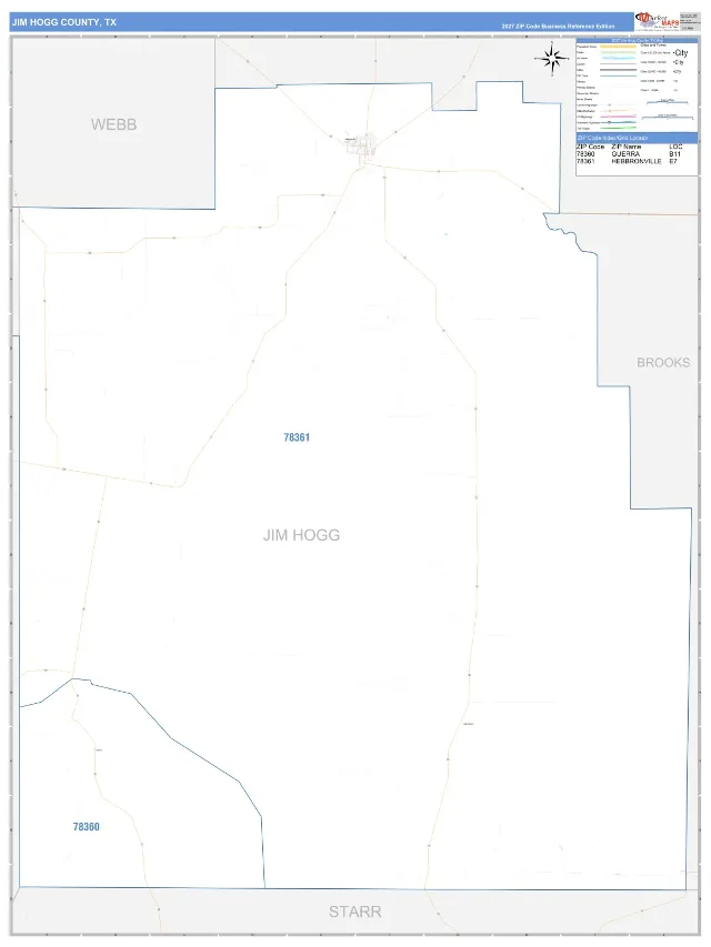 Jim Hogg County, TX ZIP Code Wall Map, Business Reference style