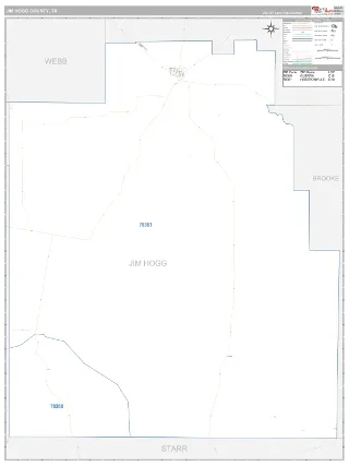 Jim Hogg County, TX Classic style ZIP Code wall map