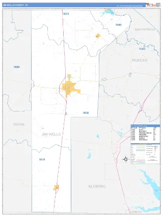 Jim Wells County, TX Business Reference style ZIP Code wall map