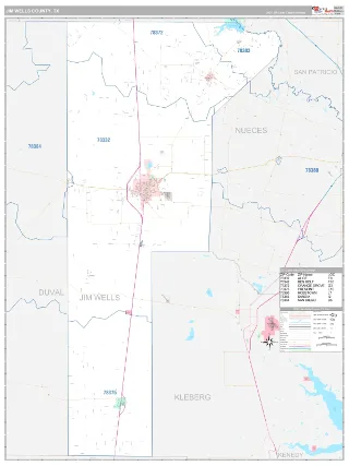 Jim Wells County, TX Classic style ZIP Code wall map