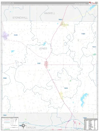 Jones County, TX Classic style ZIP Code wall map
