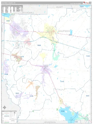 Kaufman County, TX Classic style ZIP Code wall map