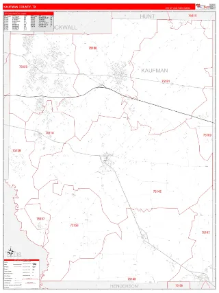 Kaufman County, TX RedLine style ZIP Code wall map