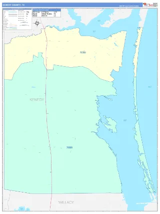Kenedy County, TX ColorCast style ZIP Code wall map