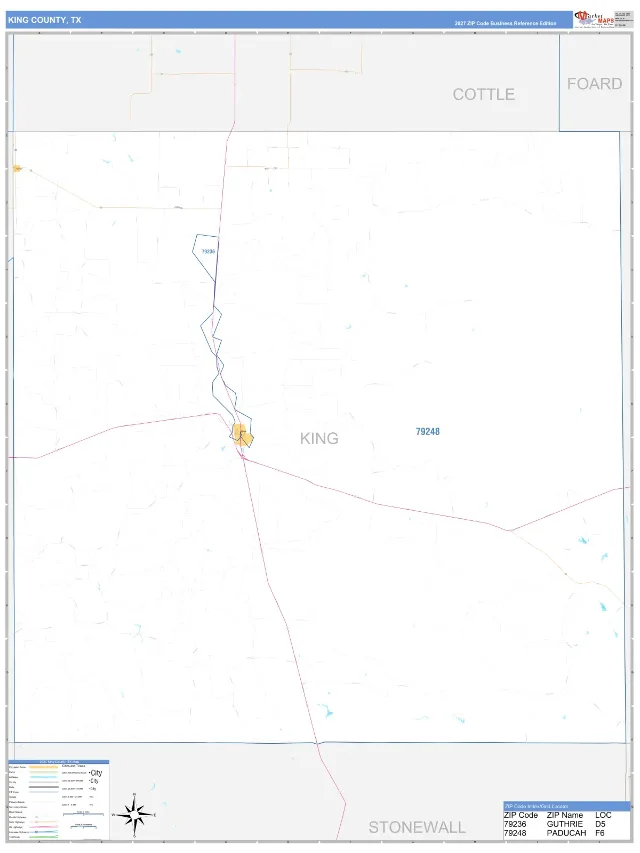 King County, TX ZIP Code Wall Map, Business Reference style