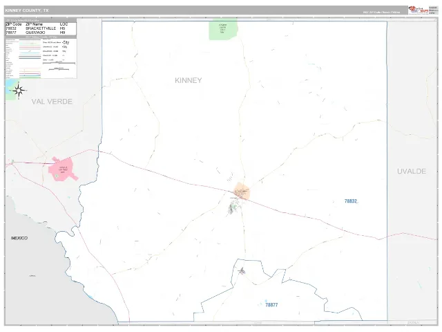 Kinney County, TX ZIP Code Wall Map, Classic style