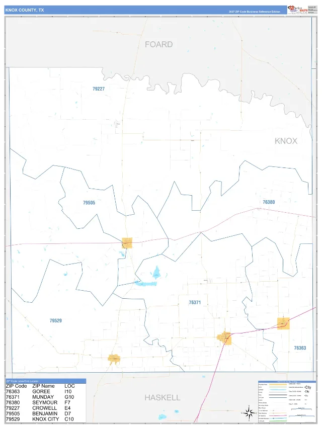 Knox County, TX ZIP Code Wall Map, Business Reference style