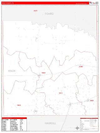 Knox County, TX RedLine style ZIP Code wall map