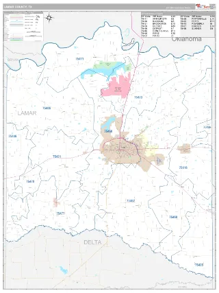 Lamar County, TX Classic style ZIP Code wall map