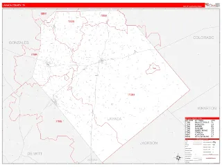 Lavaca County, TX RedLine style ZIP Code wall map
