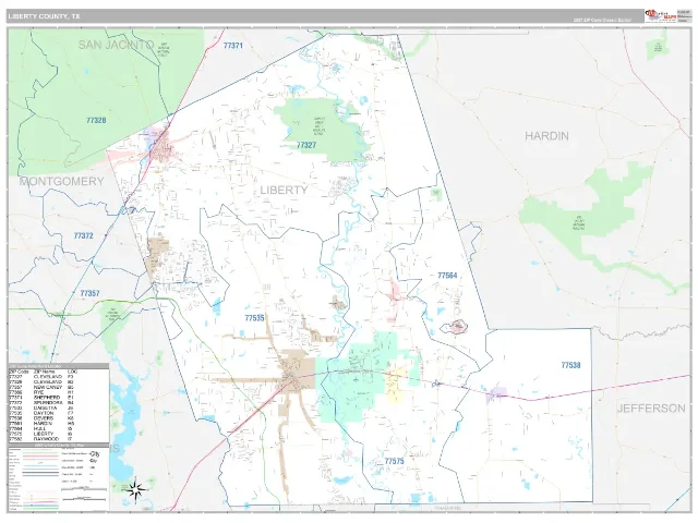 Liberty County, TX ZIP Code Wall Map, Classic style