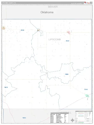 Lipscomb County, TX Classic style ZIP Code wall map
