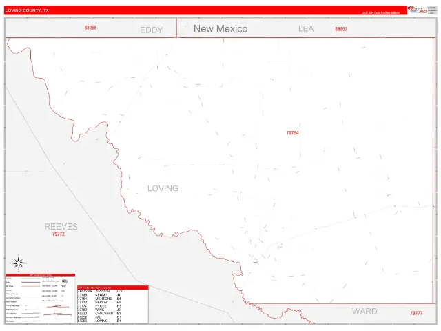 Loving County, TX ZIP Code Wall Map, RedLine style