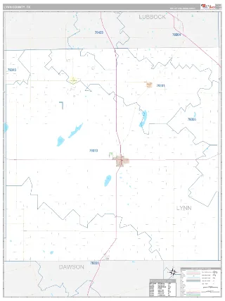 Lynn County, TX Classic style ZIP Code wall map