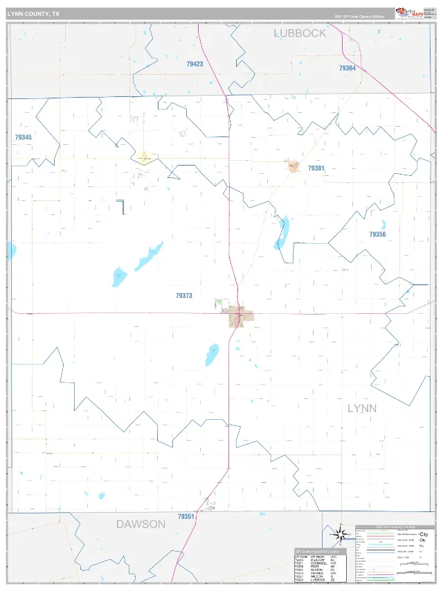 Lynn County, TX ZIP Code Wall Map, Classic style
