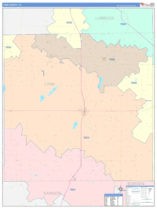 Lynn County, TX ZIP Code Wall Map, ColorCast style